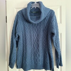 Ralph Lauren Blue Cable Knit Cowl Neck Sweater
